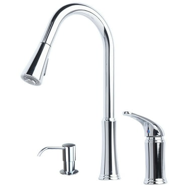 Contemporary 16" Single Handle Pull-Down Kitchen Faucet With Soap Dispenser