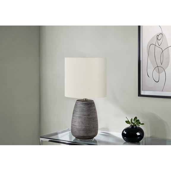 Contemporary 19" Grey Ceramic Table Lamp with Ivory/Cream Shade - Modern Desk Lamp