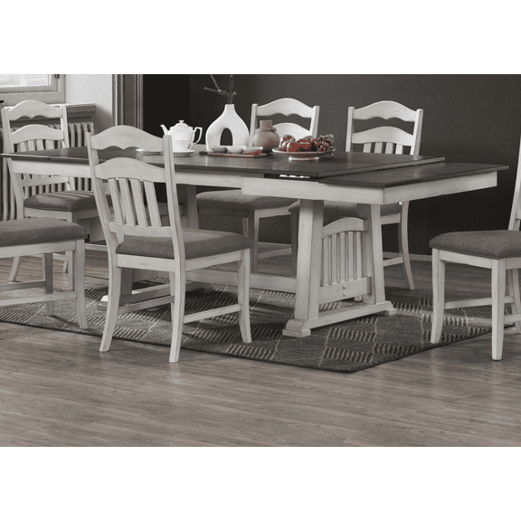 Contemporary 1pc Dining Table with 2 Extra Leaves | Antique White & Gray Finish | Seats 6 | Kitchen & Dining Room