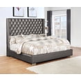 thumbnail image 1 of Contemporary 1pc Faux Leather Upholstery Metallic Charcoal PU Tufted Queen Size Tall HB Wing Bed Furniture, 1 of 3