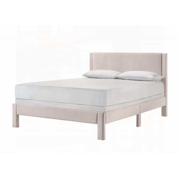 Contemporary 1pc Pink Ribbed Textured Upholstered Headboard Low-profile Queen Platform Bed