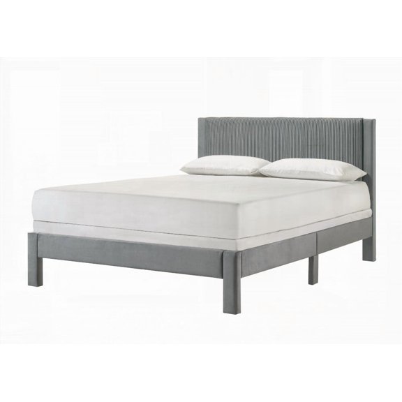 Contemporary 1pc Plush Headboard Bed | Ribbed Texture & Low-profile