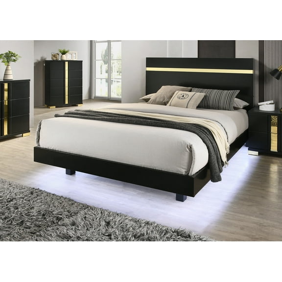 Contemporary 1pc Twin Size Bed w Underbed LED Platform Bedframe Bedroom Furniture Acrylic Trim Black Color