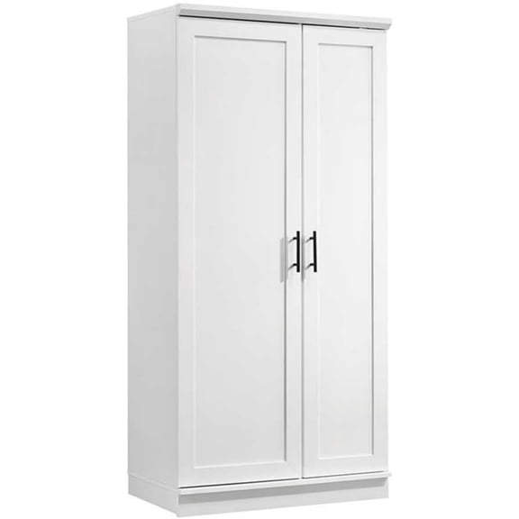 Contemporary 2-Door Engineered Wood Storage Cabinet, Dual Door Cabinet Furniture for Concealed Storage Applications, Engineered Wood Construction in White Finish