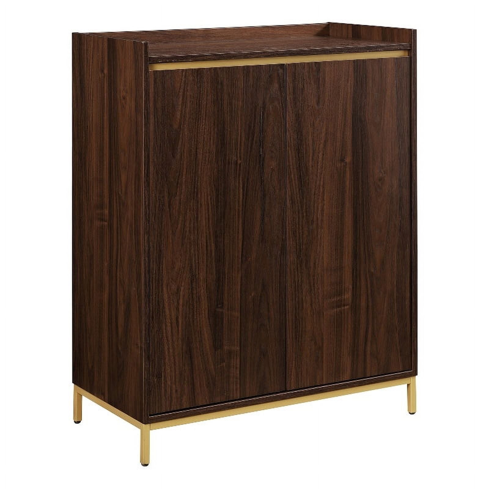 Contemporary 2-Door Wood Accent Cabinet with Framed Top - Dark Walnut / Gold