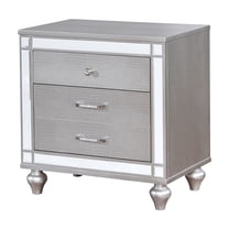 Contemporary 2 Drawers Wooden Nightstand, Silver Glitter - Felt-lined Top, Crocodile-textured Detail, Easy Assembly For Bedroom Nightstand With Stylish Sophistication Top Drawers, Front,