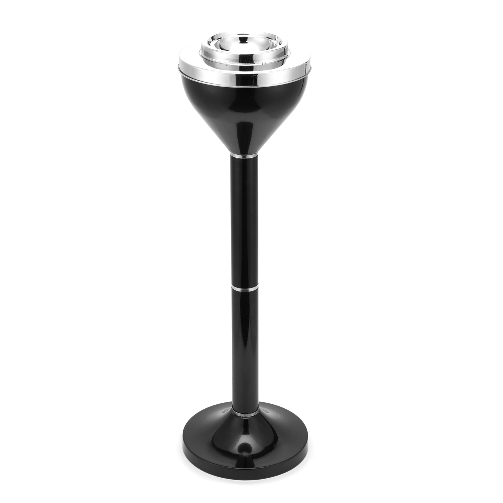 Contemporary 2 Piece Design Standing Ashtray Height Adjustable Chrome Black Finish 24" Or 16.50" Height Adjustable