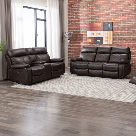 Contemporary 2-Piece Faux Leather Upholstered Living Room Sofa Set, Sofa & Loveseat, Brown