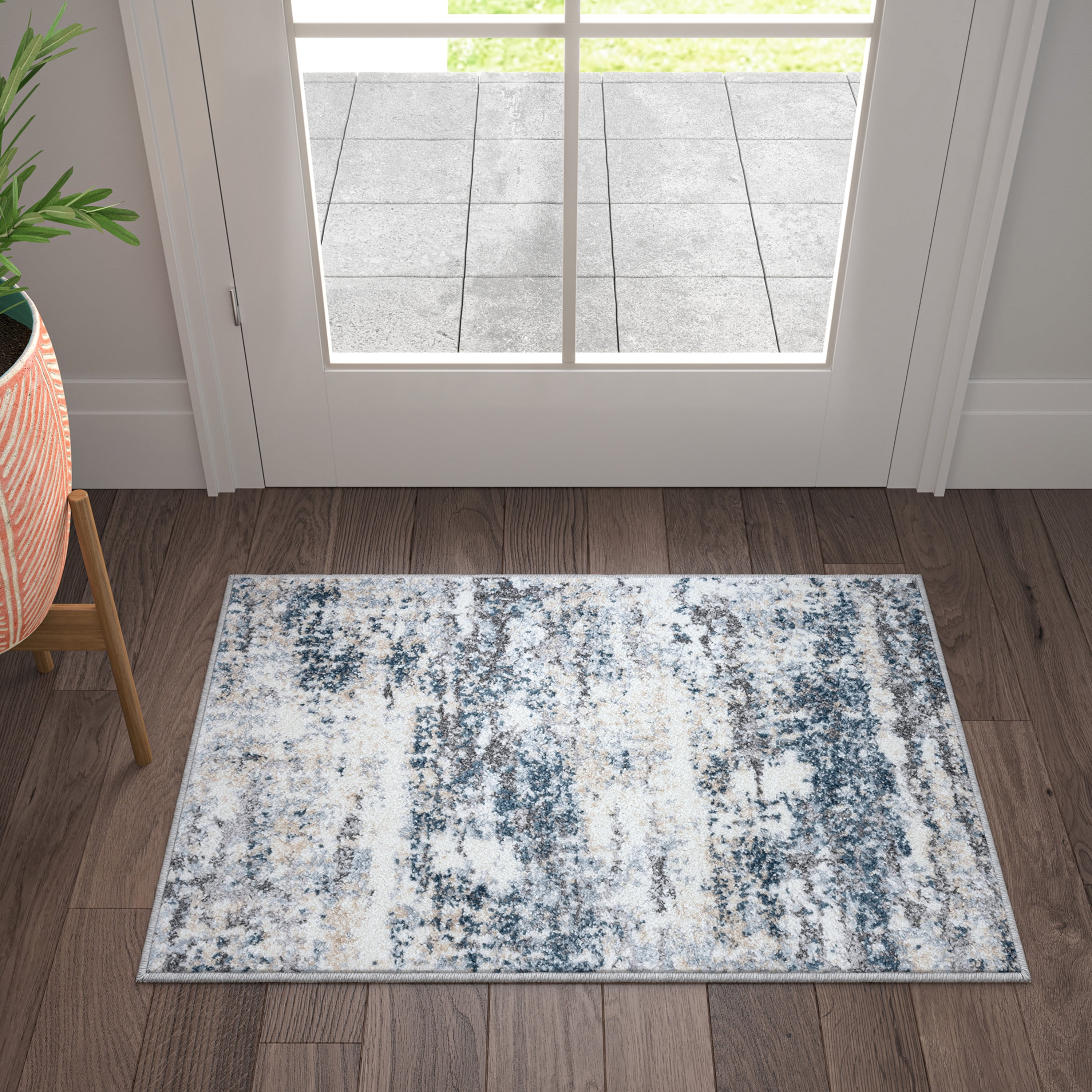 Contemporary 2x3 Area Rug (2' x 2'11'') Abstract Blue, Gray Indoor Scatter Easy to Clean