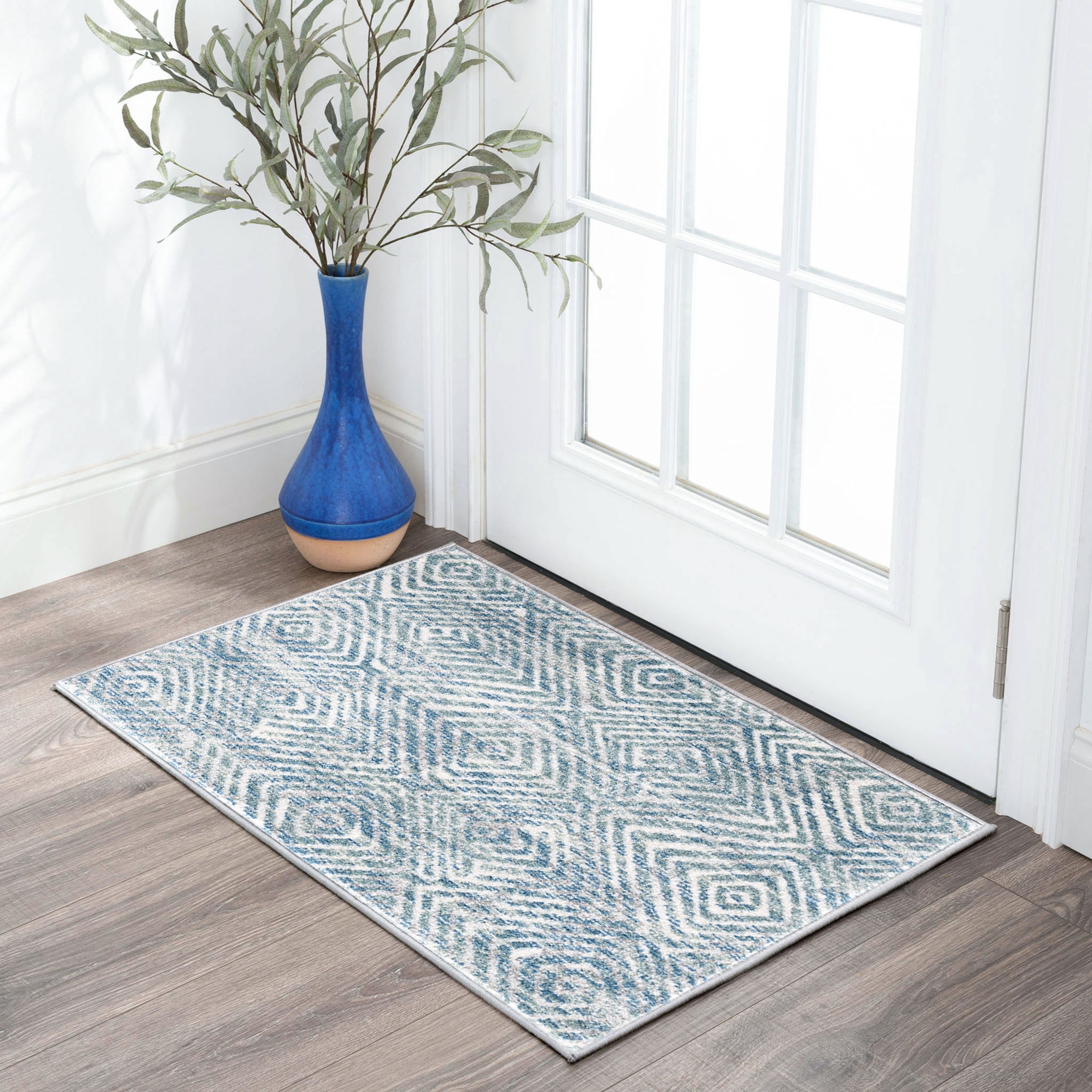 Contemporary 2x3 Area Rug (2' x 3'4'') Abstract Navy, Cream Indoor Scatter Easy to Clean