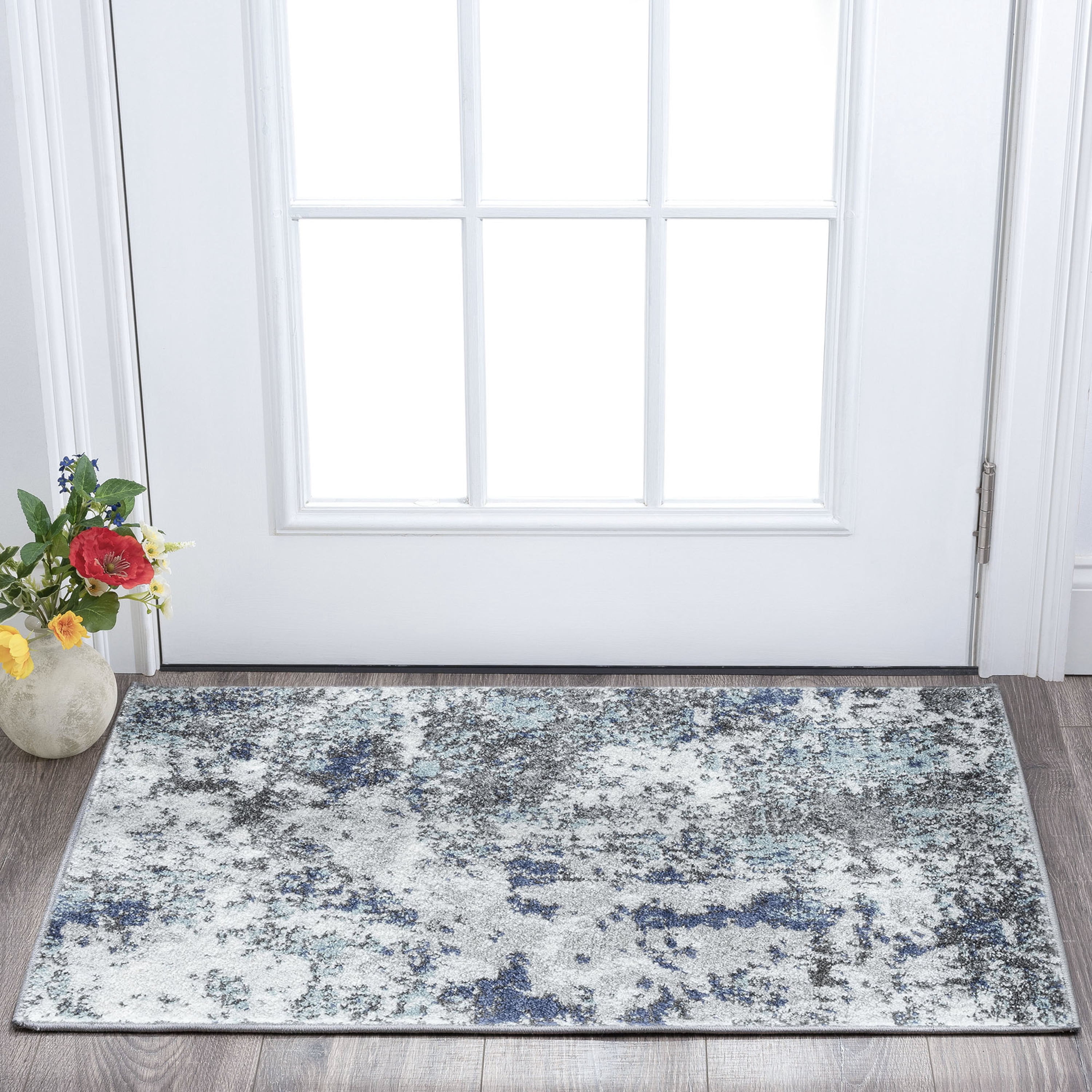 Contemporary 2x3 Area Rug (2' x 3') Abstract Blue, Blue Indoor Scatter Easy to Clean