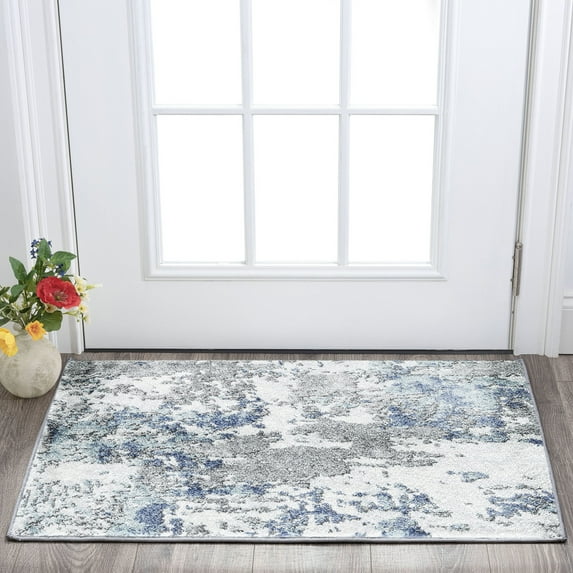 Contemporary 2x3 Area Rug (2' x 3') Abstract Blue, Blue Indoor Scatter Easy to Clean