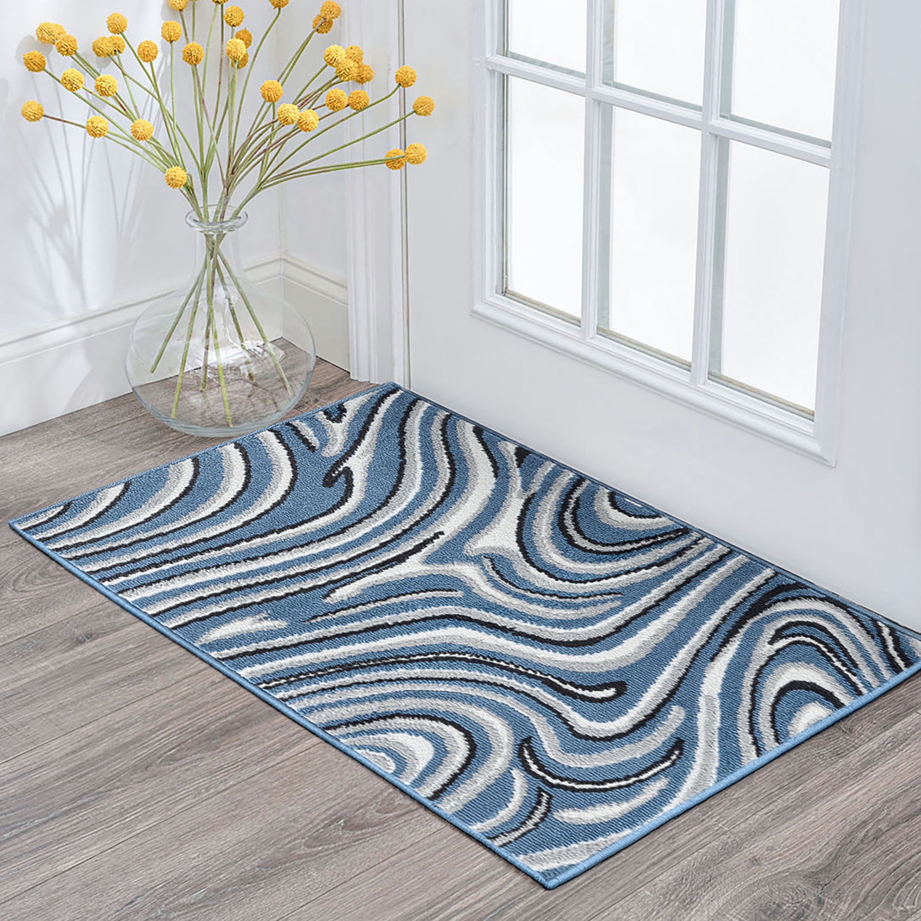 Contemporary 2x3 Area Rug (2' x 3') Abstract Blue, Charcoal Indoor Scatter Easy to Clean