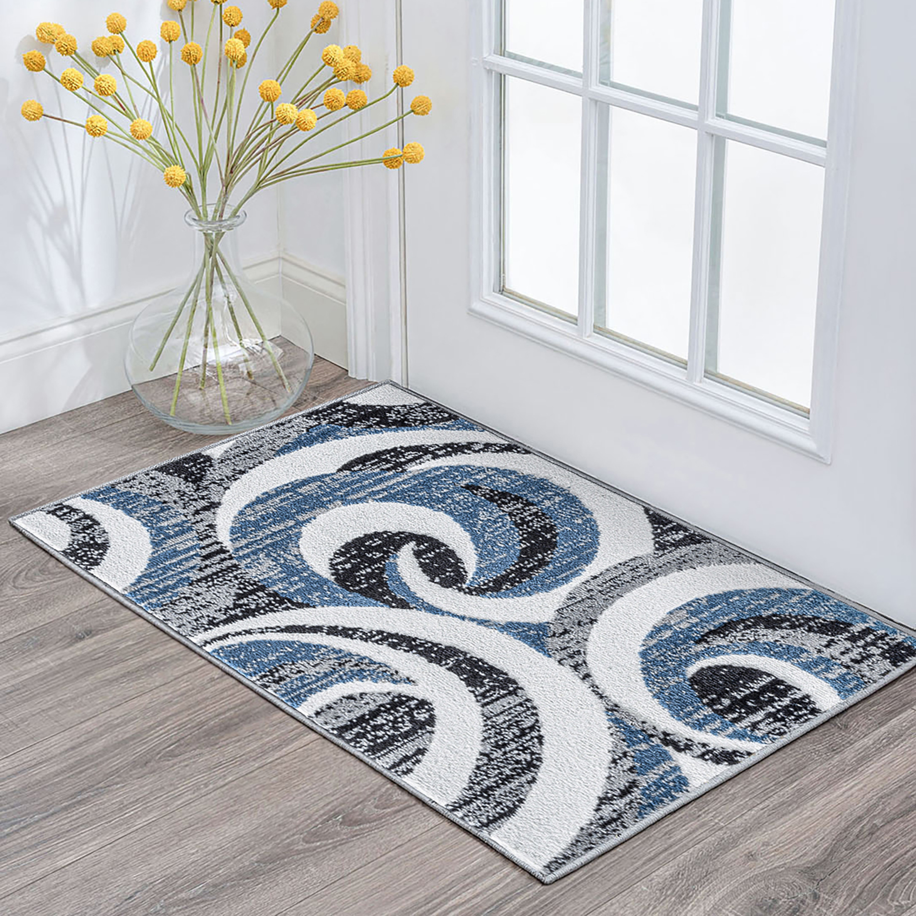 Contemporary 2x3 Area Rug (2' x 3') Abstract Blue, Charcoal Indoor Scatter Easy to Clean