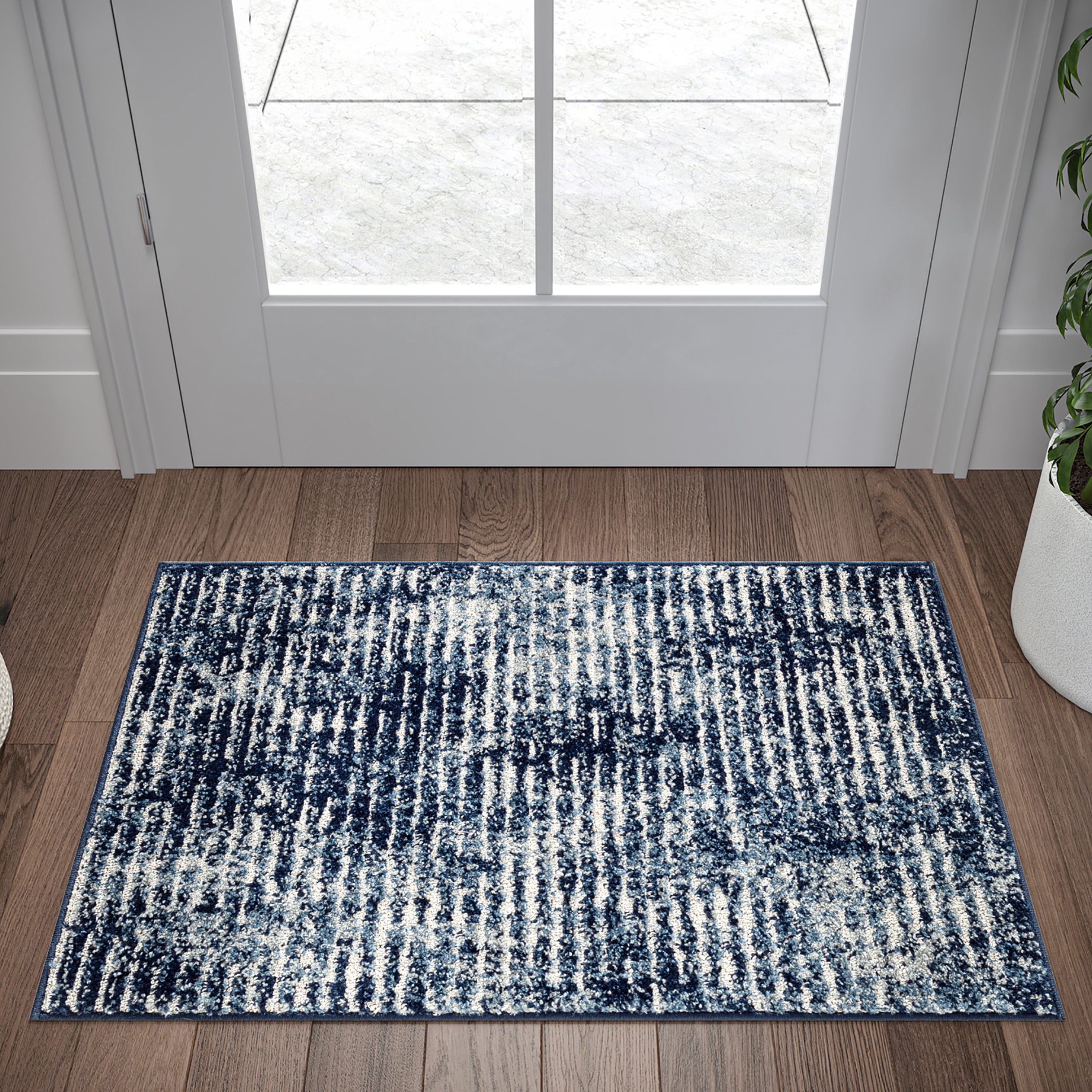 Contemporary 2x3 Area Rug (2' x 3') Abstract Navy, Cream Indoor Scatter Easy to Clean