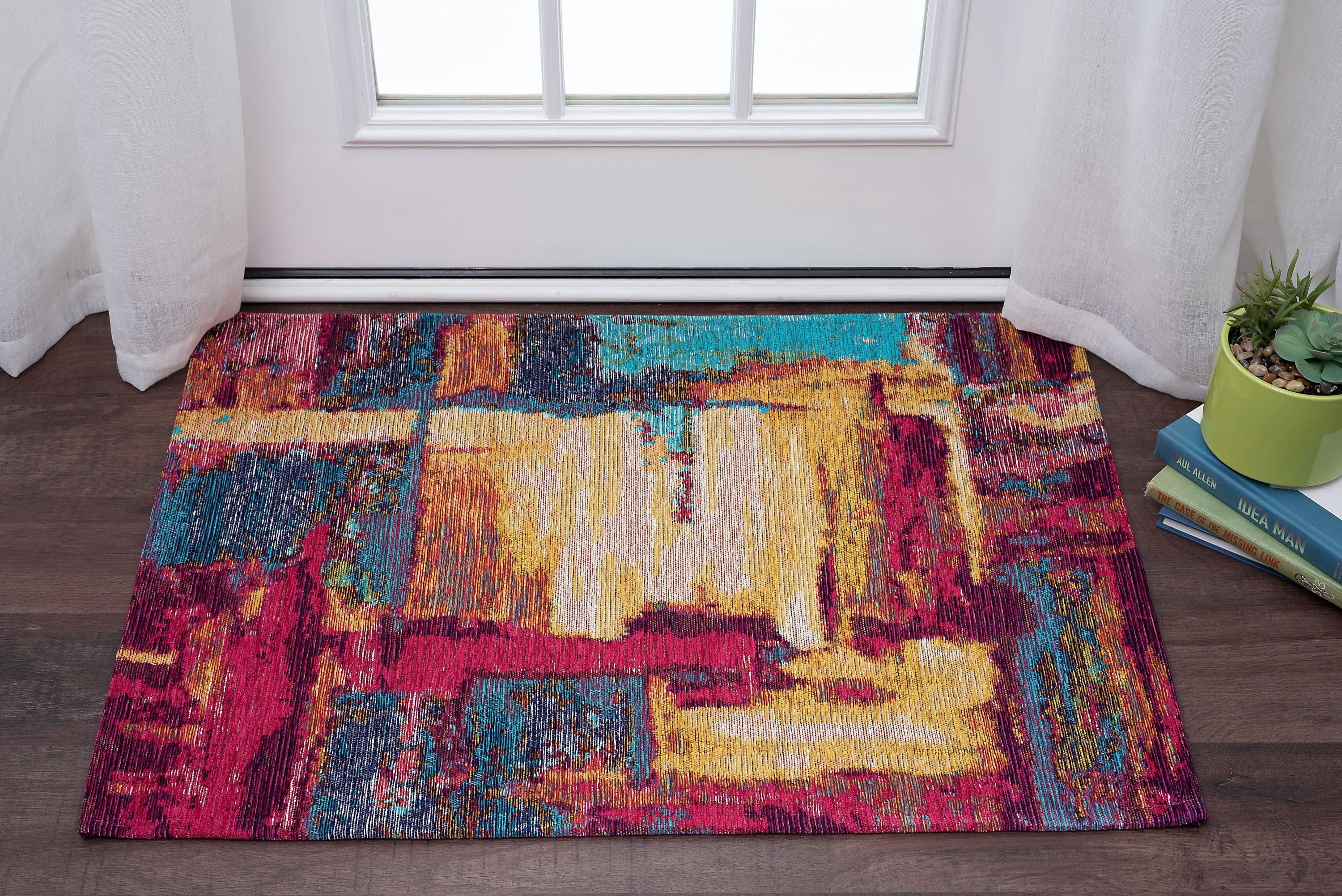 2x3 Rugs Color Blocks Contemporary 2x3 Area Rug (2' x 3') Abstract Pink, Yellow Indoor ...