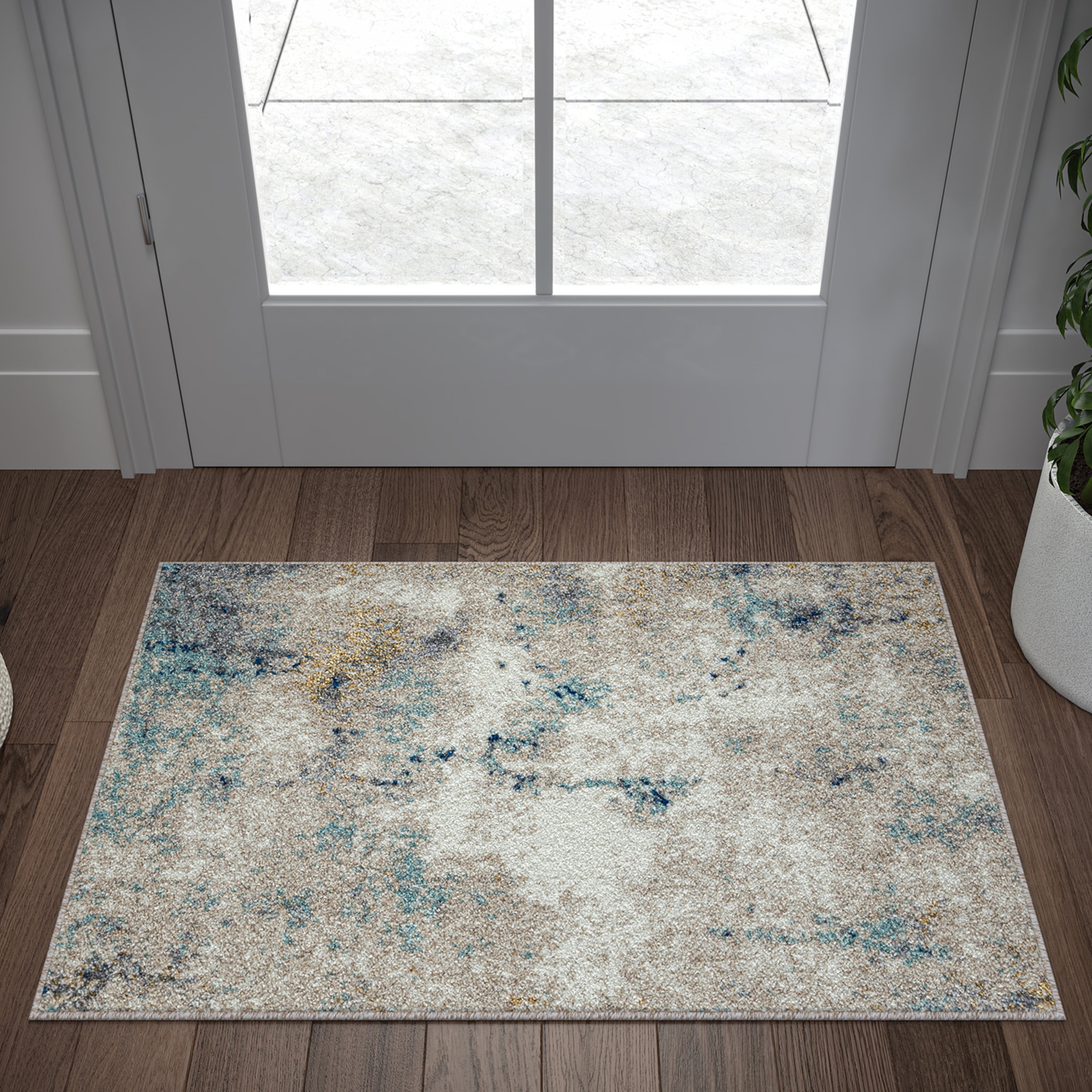 Contemporary 2x3 Area Rug (2' x 3') Abstract Silver, Beige Indoor Scatter Easy to Clean