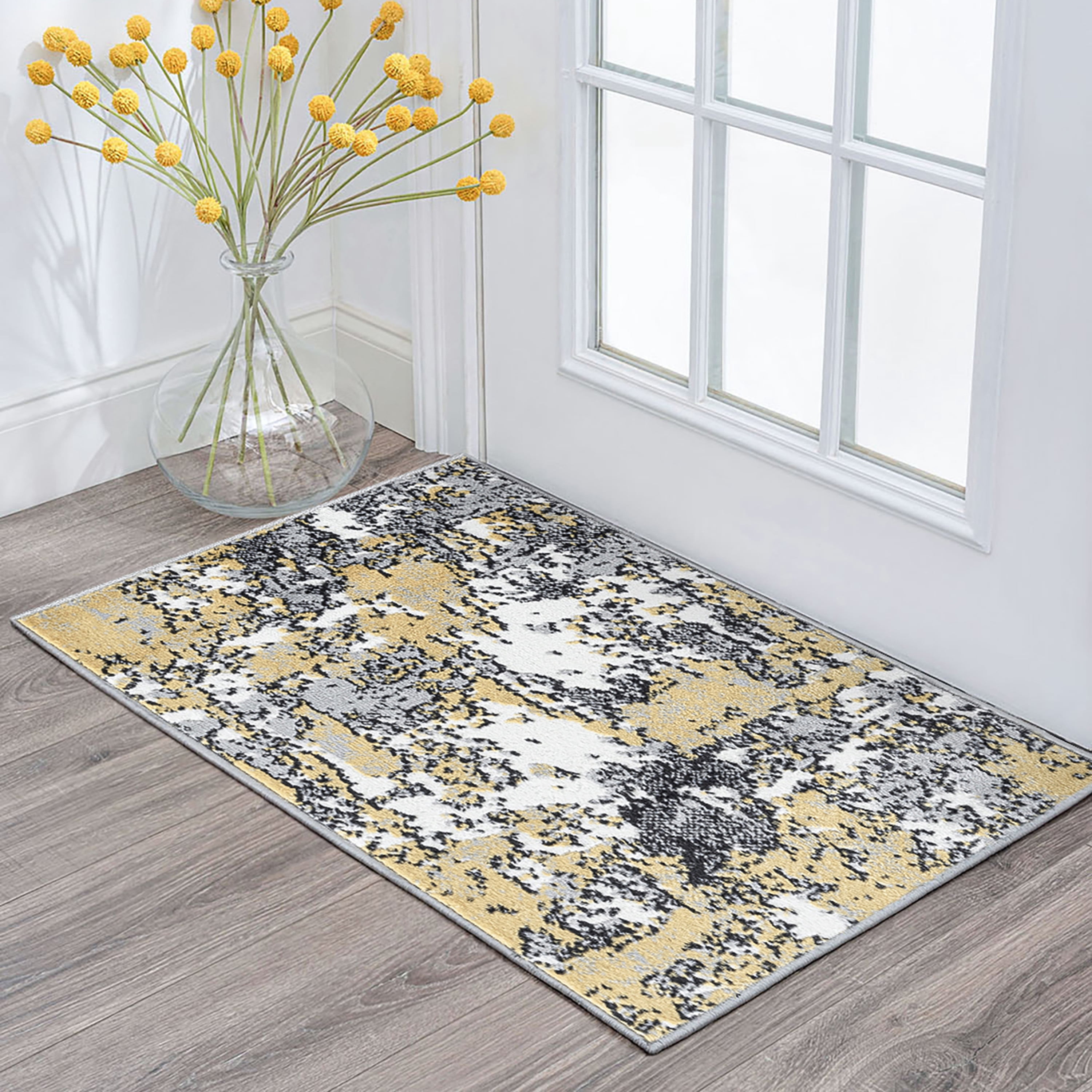 Contemporary 2x3 Area Rug (2' x 3') Abstract Yellow, Gray Indoor Scatter Easy to Clean