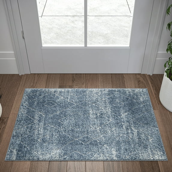 Contemporary 2x3 Area Rug (2' x 3') Geometric Blue, Gray Indoor Scatter Easy to Clean