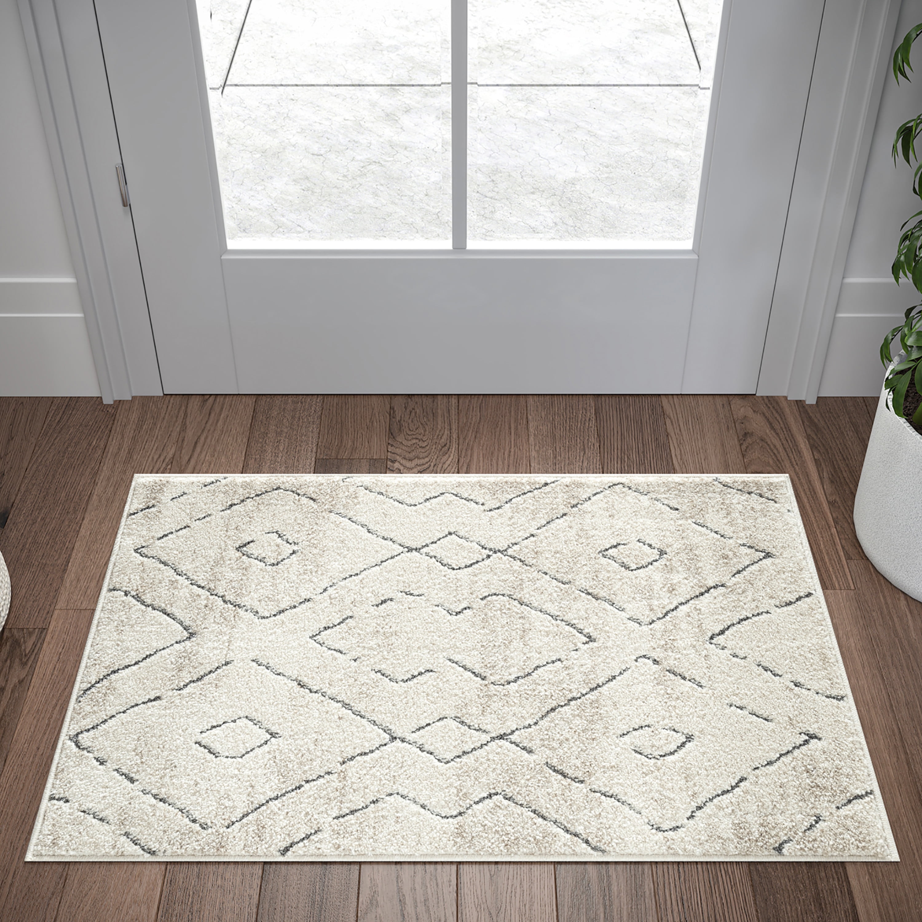Contemporary 2x3 Area Rug (2' x 3') Geometric Cream, Gray Indoor Scatter Easy to Clean