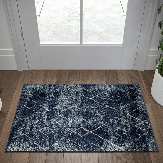 Contemporary 2x3 Area Rug (2' x 3') Geometric Navy, Cream Indoor Scatter Easy to Clean