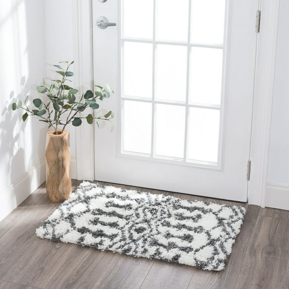 Contemporary 2x3 Area Rug Shag Thick (2' x 3') Geometric White, Gray Indoor Scatter Easy to Clean