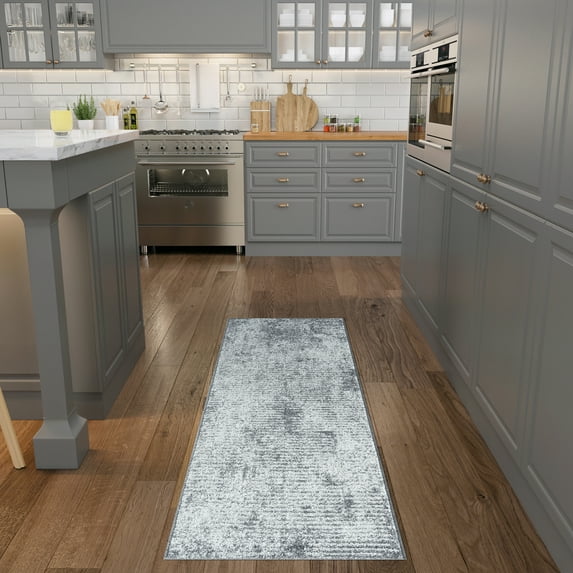 Contemporary 2x8 Area Rug (2'3'' x 7'3'') Abstract Gray, Cream Indoor Runner Easy to Clean