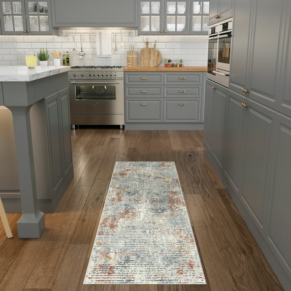 Contemporary 2x8 Area Rug (2'3'' x 7'3'') Abstract Gray, Rust Indoor Runner Easy to Clean