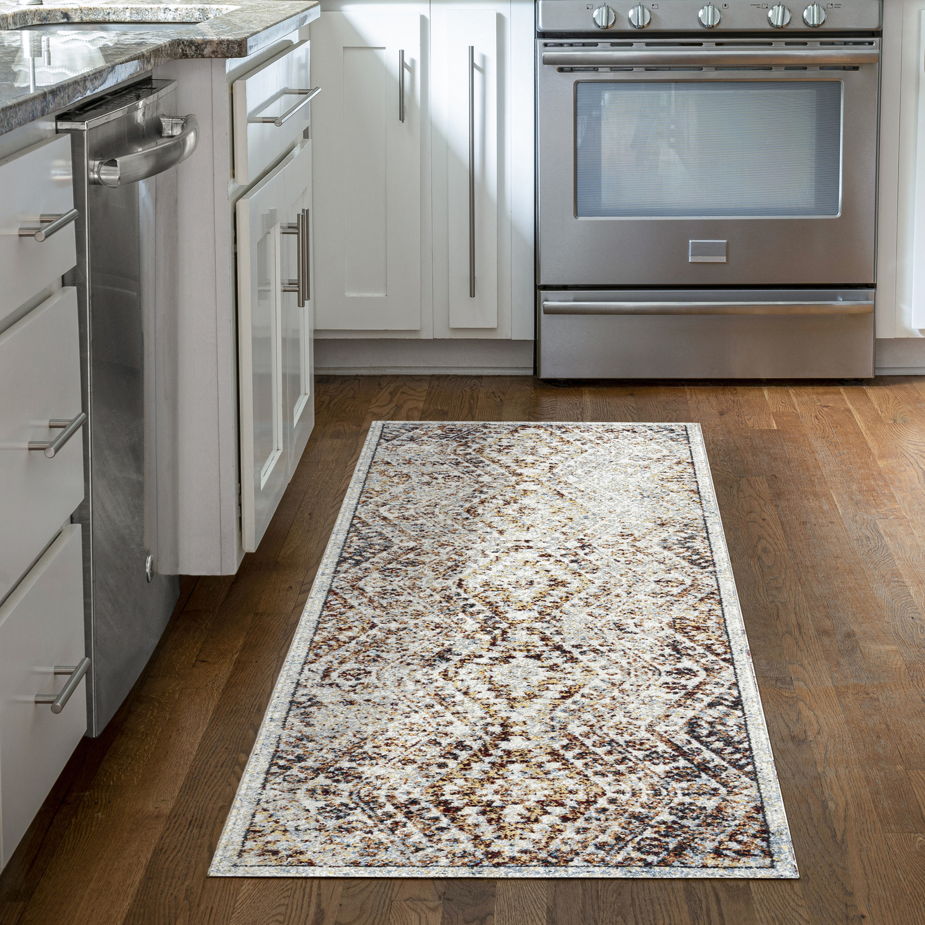 Contemporary 2x8 Area Rug (2'3'' x 7'3'') Diamond Rust, Rust Indoor Runner Easy to Clean
