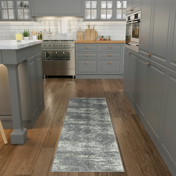 Contemporary 2x8 Area Rug (2'3'' x 7'3'') Geometric Gray Indoor Runner Easy to Clean