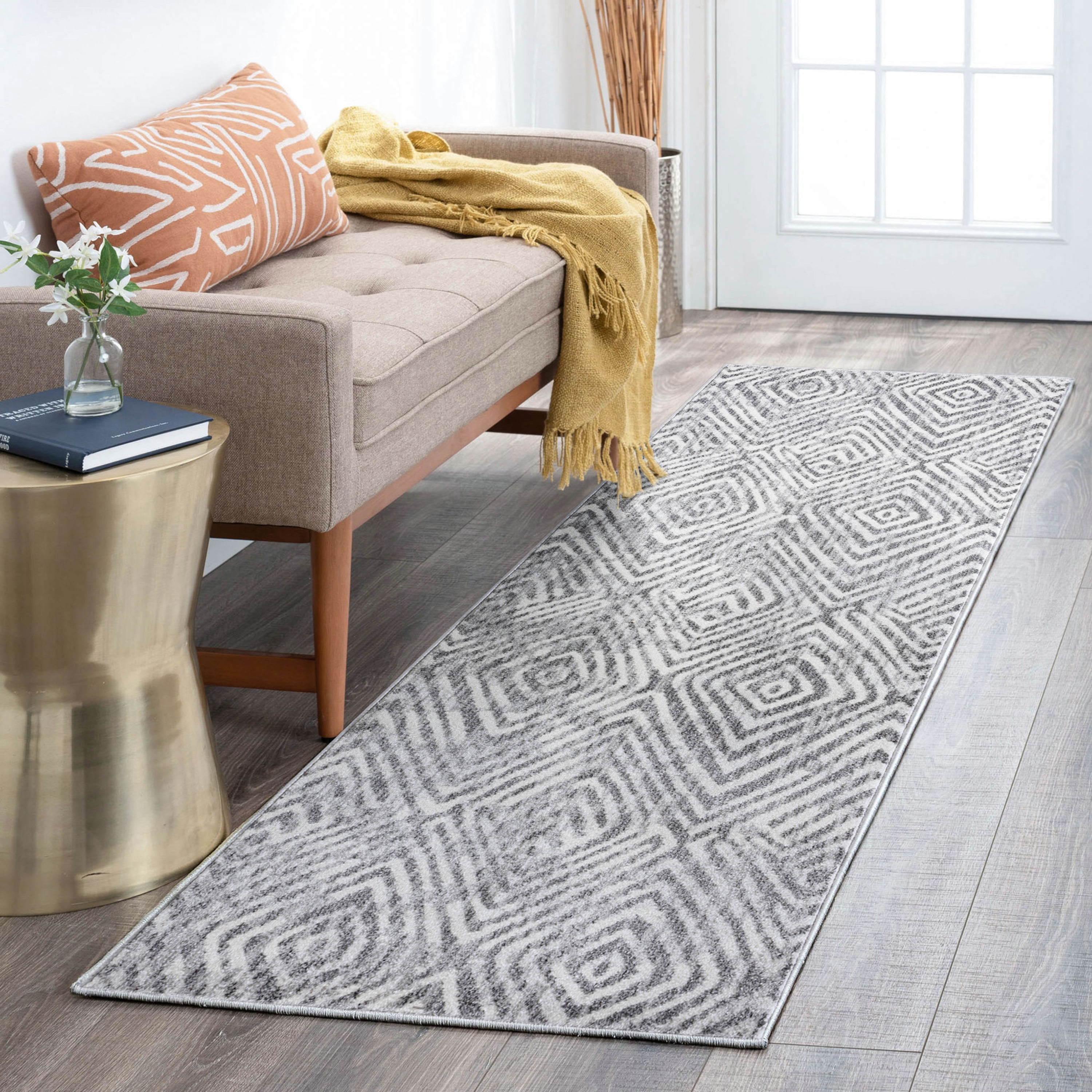 Contemporary 2x8 Area Rug (2'3'' x 7'7'') Abstract Gray, Cream Indoor Runner Easy to Clean