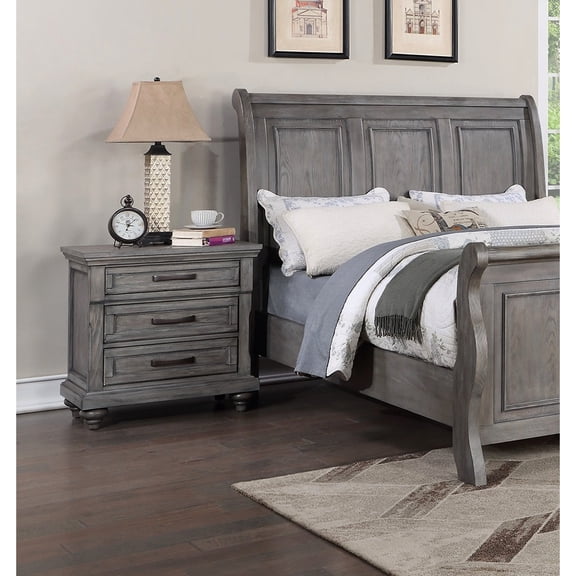Contemporary 3 Bedroom Table In Antique Gray Oak Finish Stylish Nightstand For Captivating Look