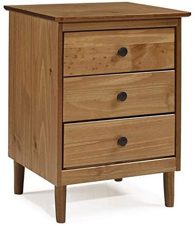 Caramel Wood 3-Drawer Mid-Century Modern Nightstand
