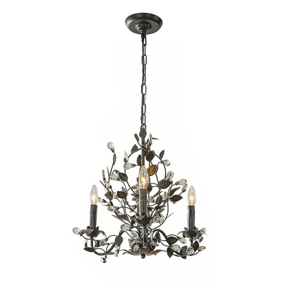 Contemporary 3-Light Dark Bronze Leaf Chandelier Elegant Interior Lighting With Crystal Accents For Dining Room Foyer