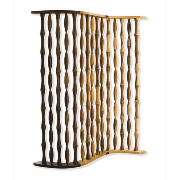 Contemporary 3 Panel Wooden Screen with Arched Pillar Design, Brown- Saltoro Sherpi