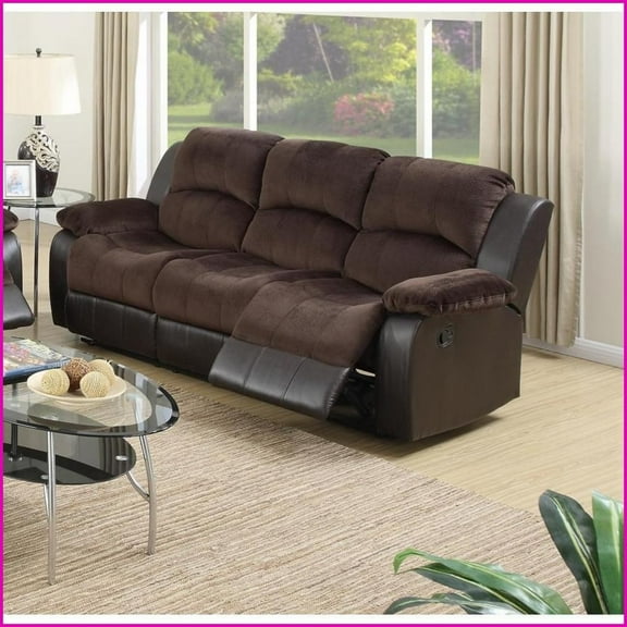 Contemporary 3-Seat Motion Recliner Sofa | Chocolate Padded Suede & Faux Leather | Living Room Furniture | Metal Frame | Cushion Back