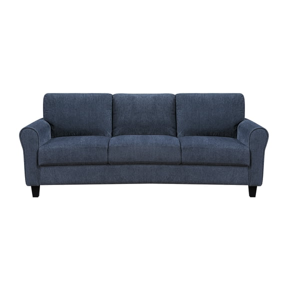 Contemporary 3-Seater Sofa Plush Foam Padded Blue Chenille Upholstered Pochet Coils Living Room Furniture 1pc