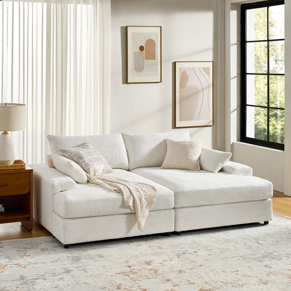 Contemporary 3-Seater Sofa with Deep Seating Oversized Couch for Living Room Apartment Ivory