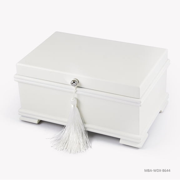 Contemporary 30 Note Matte White Musical Jewelry Box with Lift-Up Tray - All I Ask of You