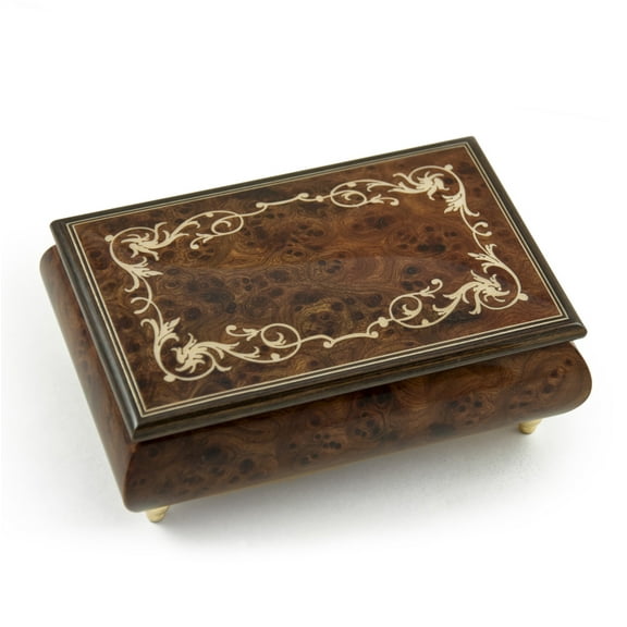 Contemporary 30 Note Wood Tone Music Box with an Arabesque Wood Inlay Design - Phantom of the Opera