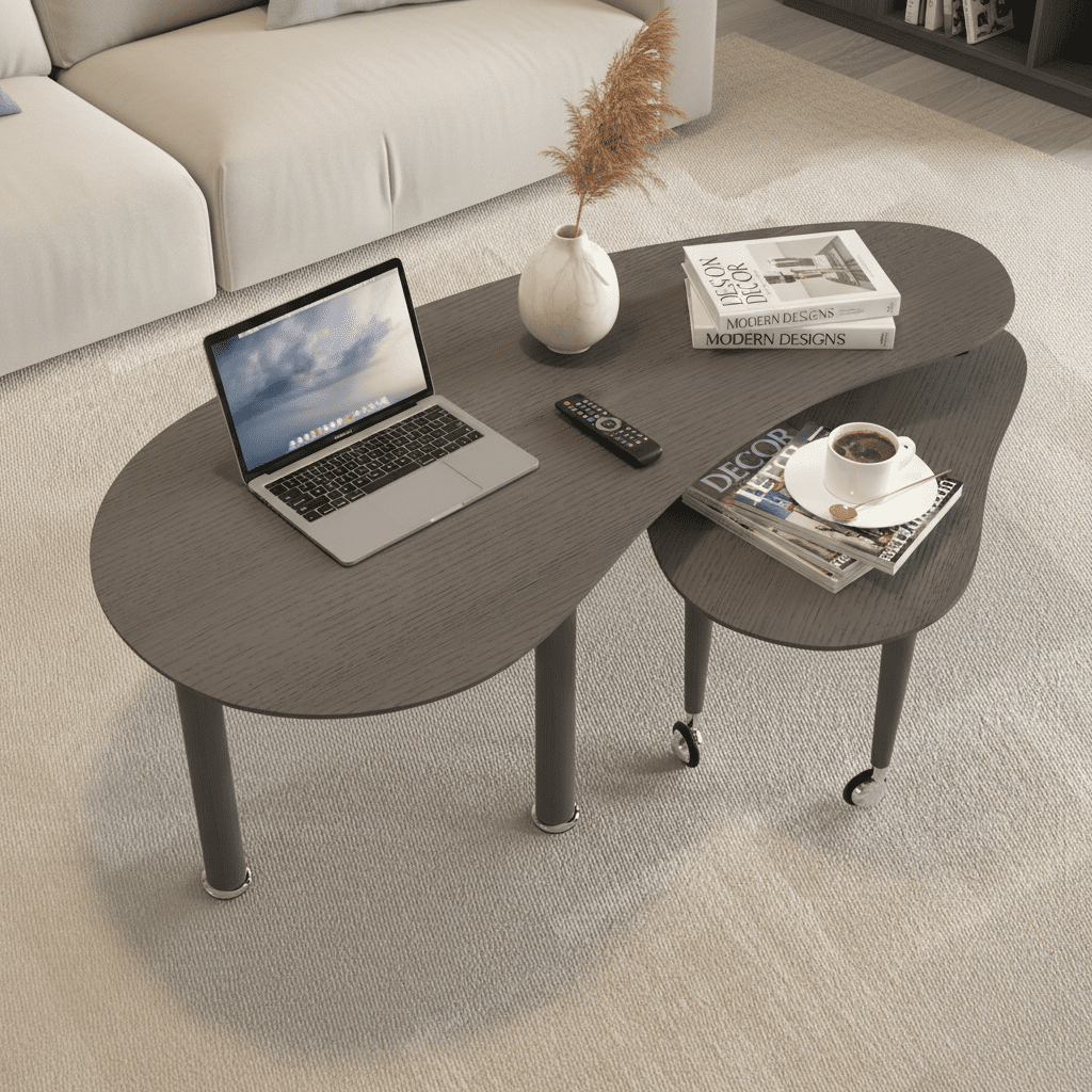 Rotating Modern Table Contemporary 360-Degree Rotating Coffee Table with Solid Rubber Wood ...