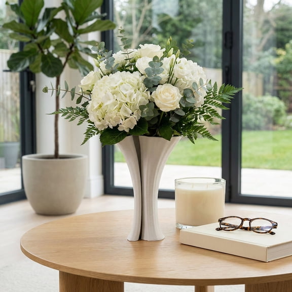 Contemporary 3D Printed Vase for Living Room Decor - Decorative Flower Vase for Bedroom, House, and Office Space - Stylish Home Decor Accent for Entryway or Dining Room Table - 11", White
