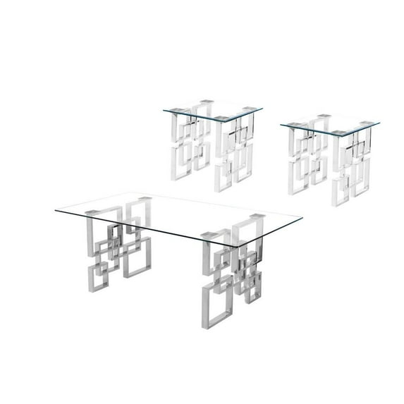 Contemporary 3pc Clear Glass Coffee Set with Silver Stainless Steel