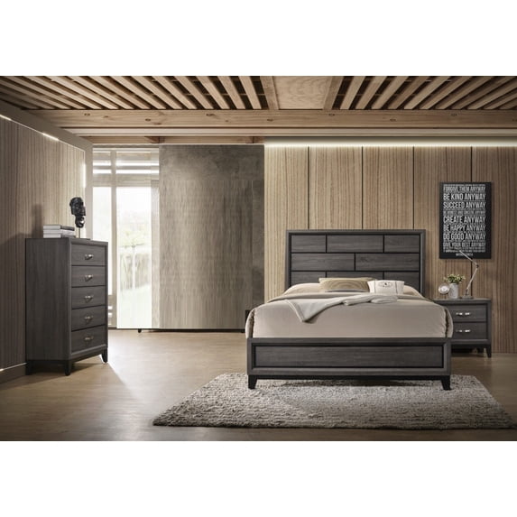 Contemporary 3pc Full Size Bedroom Set Bed Chest Nightstand Gray Finish Wooden Furniture