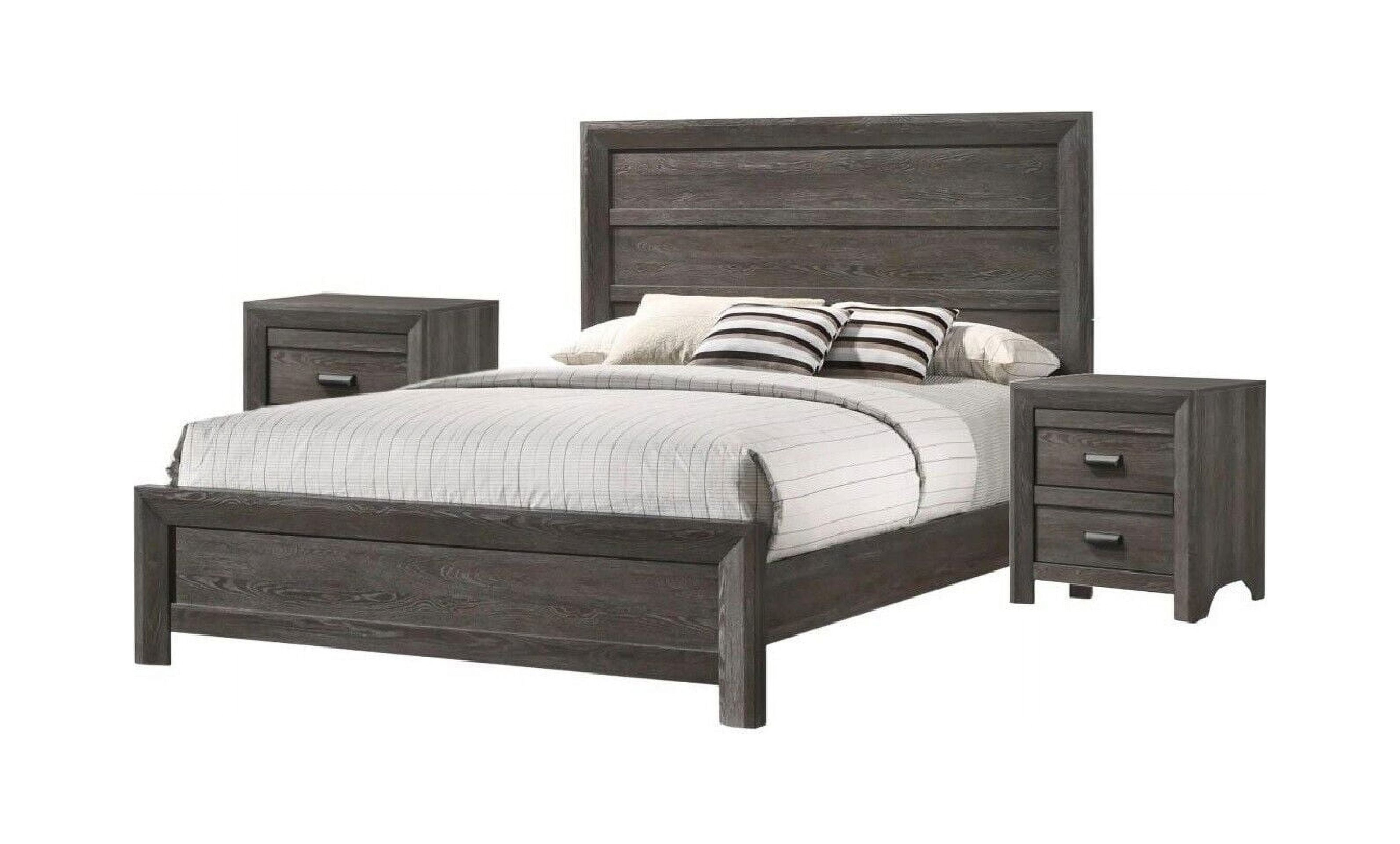 Contemporary 3pc Full Size Bedroom Set Grayish Brown Finish Bed 2x Nightstands Set