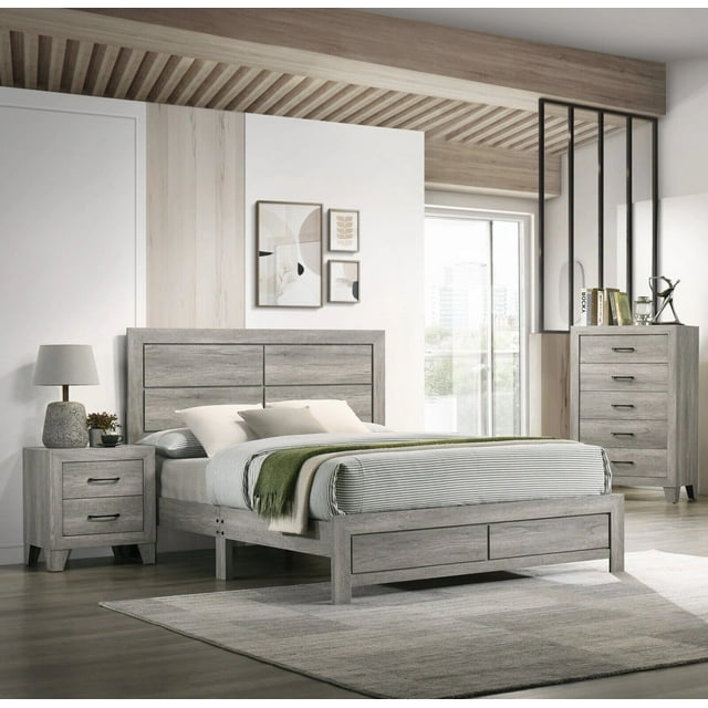Contemporary 3pc Twin Youth Platform Bedroom Set Gray Finish Bed Chest