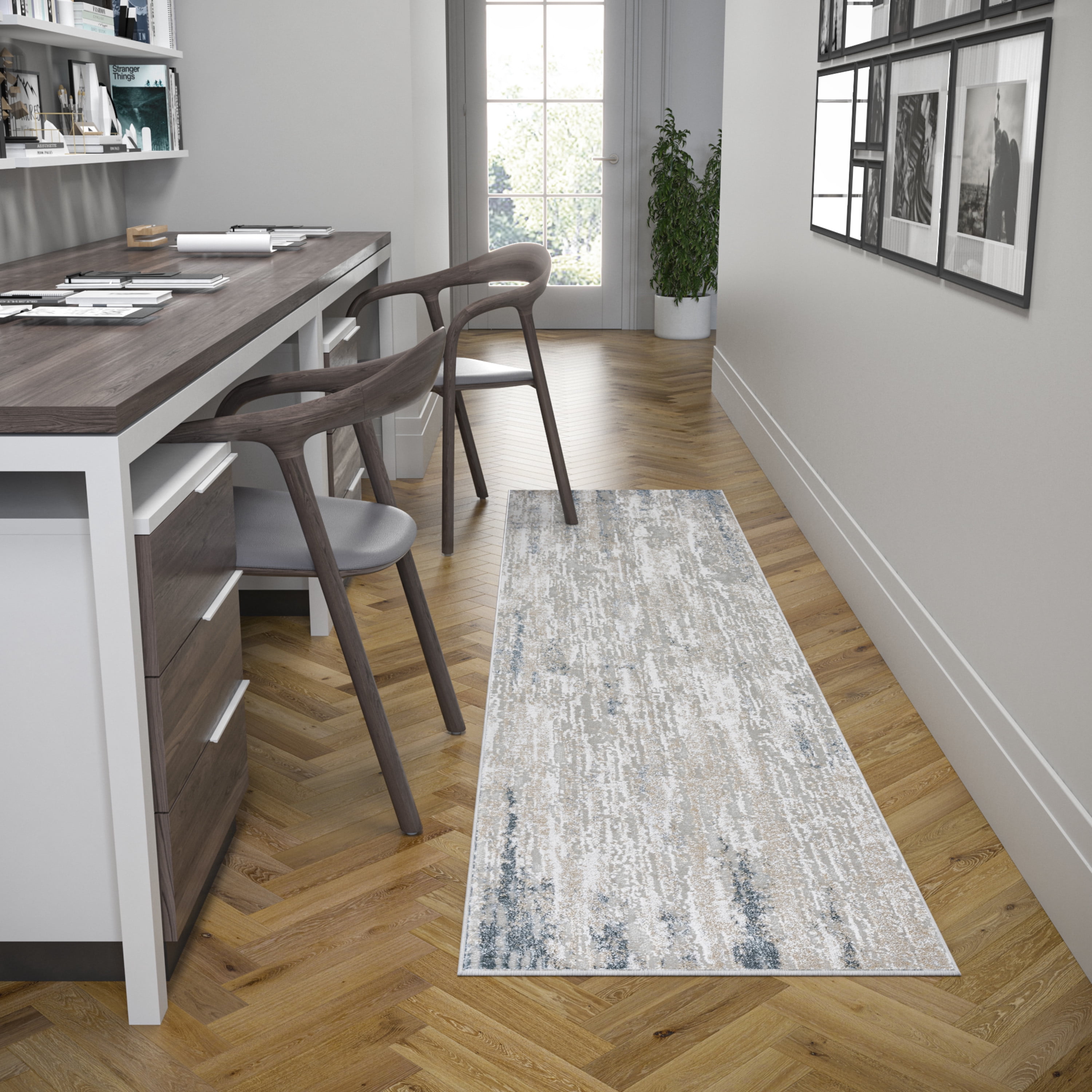Contemporary 3x10 Area Rug (2'8'' x 9'10'') Abstract Beige Indoor Runner Easy to Clean