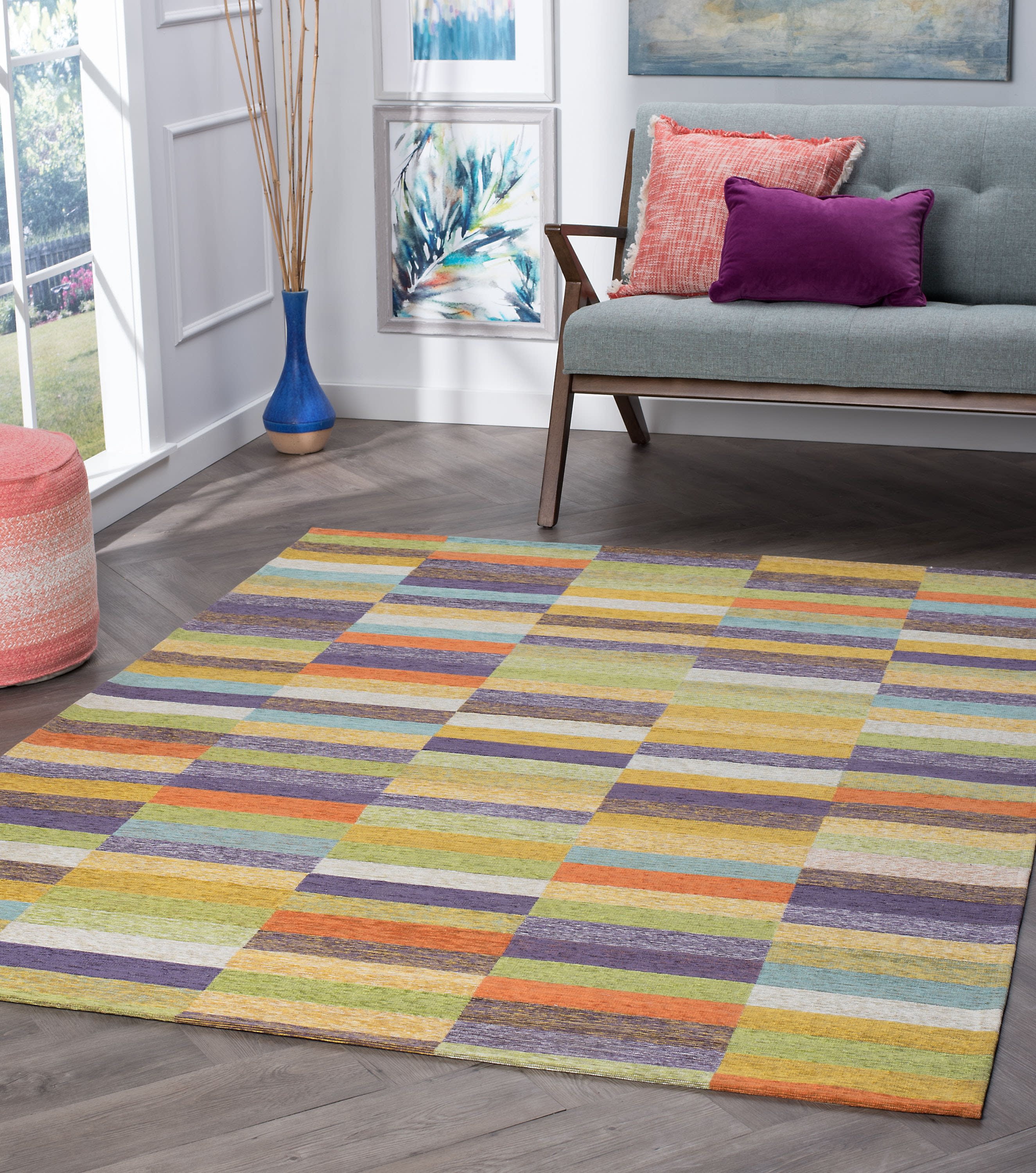 Contemporary 3x5 Area Rug (3'3'' x 5') Colorblock Multi-Color Indoor Rectangle Easy to Clean