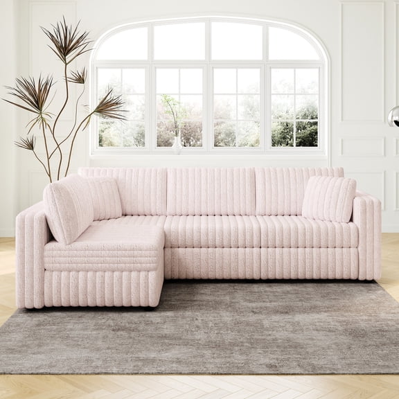 Contemporary 4-Person Sofa with Acrylic Imitation Rabbit Plush and Detachable Parts - Enhances Home Comfort