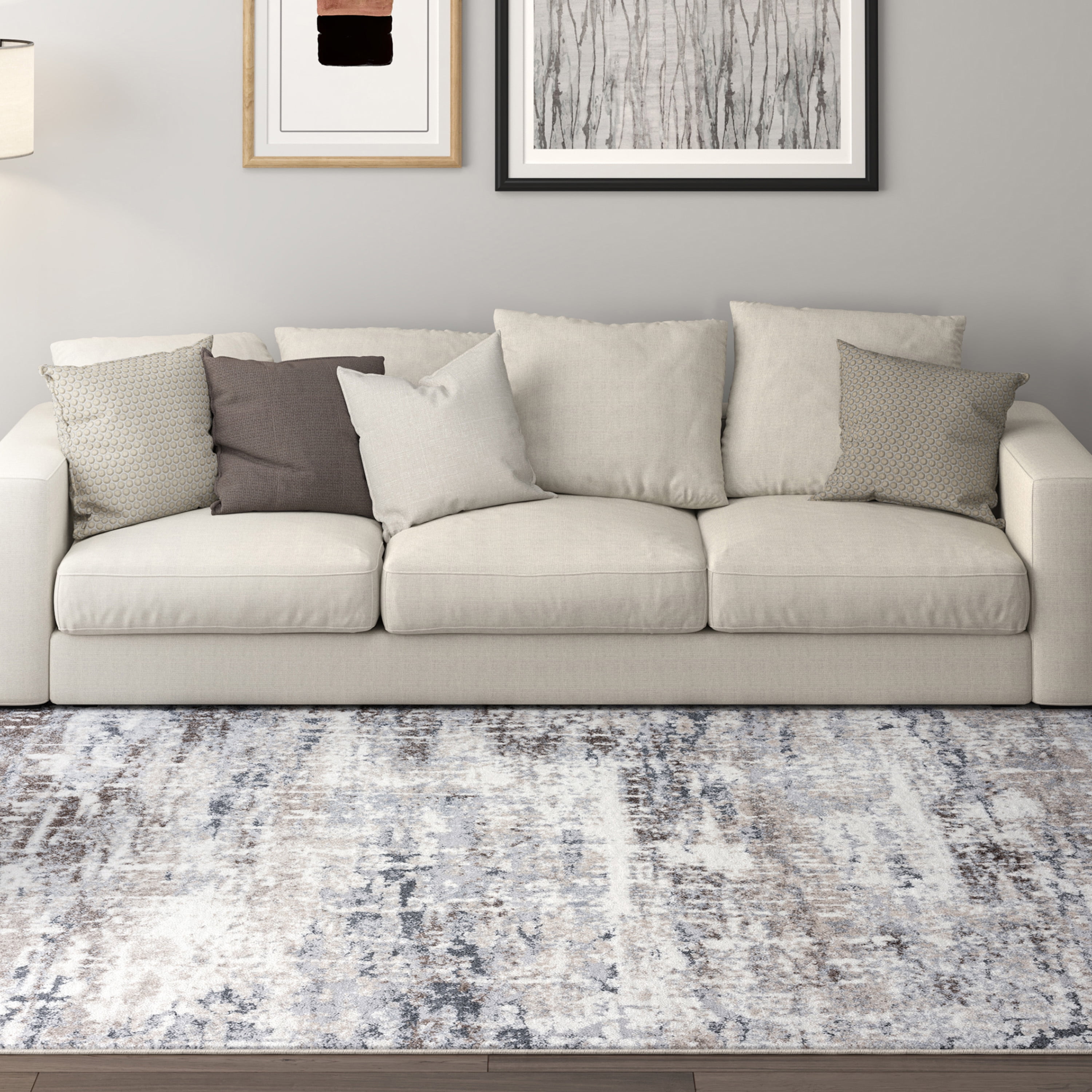 Contemporary 4x6 Area Rug (3'11'' x 5'3'') Abstract Beige, Gray Indoor Rectangle Easy to Clean
